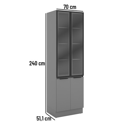 Paneleiro de Cozinha Lumina com Rodapé 700mm 2 Portas com Vidro Cinza/Cinza