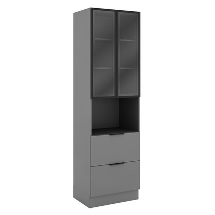 Paneleiro de Cozinha Lumina 700mm com Rodapé para Micro 2 Portas com Vidro 1 Porta Basculante e 1 Gaveta Cinza/Cinza
