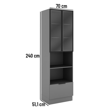 Paneleiro Lumina 700mm C/Rod P/Micro e Forno 2pt C/V 1gv Cinza/Cinza
