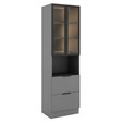 Paneleiro de Cozinha Lumina 700mm com Iluminacão e com Rodapé para Micro 2 Portas com Vidro 1 Porta Basculante e 1 Gaveta Cinza/Cinza