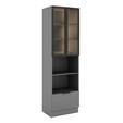 Paneleiro de Cozinha Lumina 700mm com Iluminacão e com Rodapé para Micro e Forno 2 Portas com Vidro e 1 Gaveta Cinza/Cinza