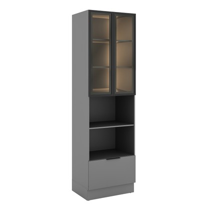 Paneleiro de Cozinha Lumina 700mm com Iluminacão e com Rodapé para Micro e Forno 2 Portas com Vidro e 1 Gaveta Cinza/Cinza