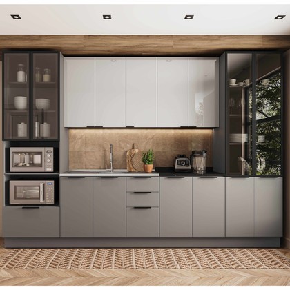 Cozinha Telasul Lumina 6 Peças com Paneleiro para Forno e Micro e Vidro Fumê Cinza