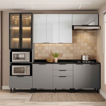 Cozinha Lumina 5 Peças com Iluminação, Cooktop 04 Bocas e Armário Simples
