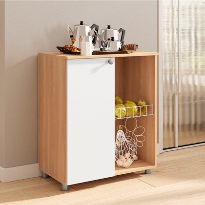 Balcão Fruteira Multiuso âmbar 1 Porta 1 Cesta Freijó/Branco