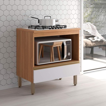 Balcão Macadâmia 800mm P/Cooktop 5 Bocas Freijo/Branco