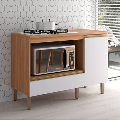 Balcão Macadâmia 1200mm P/Cooktop 5 Bocas Freijo/Branco
