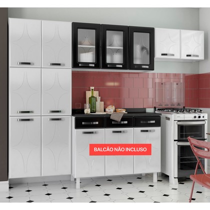 Cozinha de Aço Compacta Rubi 3 Vidros Branco/Preto - Telasul