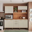 Armário de Cozinha Kit Compacto Castanha 1900mm 8 Portas 2 Gavetas Arenas/Freijó