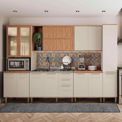 Cozinha Castanha 6 Peças para Micro-Ondas - Arenas/Freijó