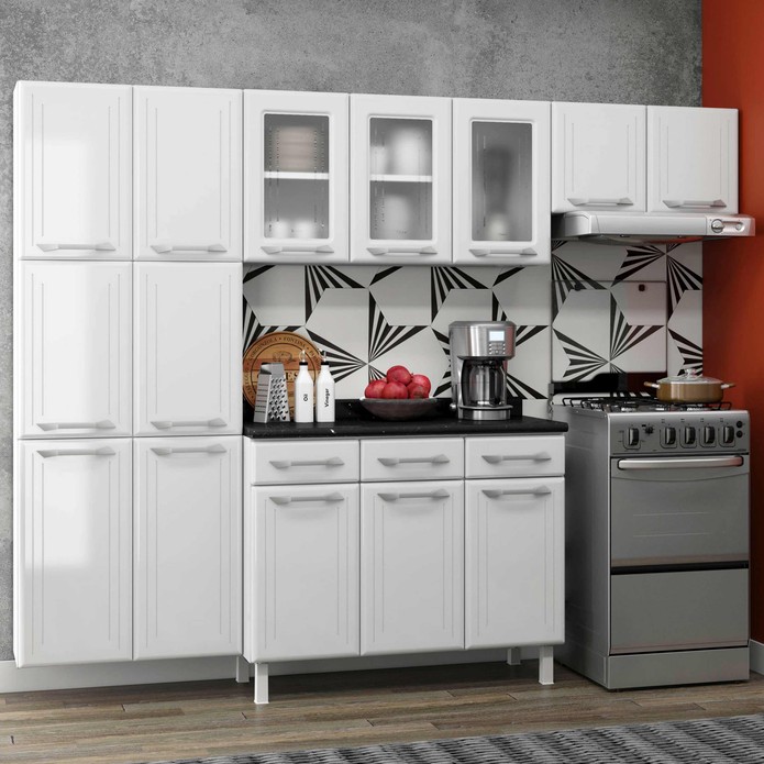 Cozinha de Aço Completo Telasul Topázio C/ Vidro 4 Peças Branco - Telasul