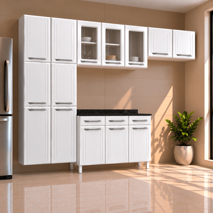 Cozinha de Aço Completo Telasul Topázio C/ Vidro 4 Peças Branco - Telasul
