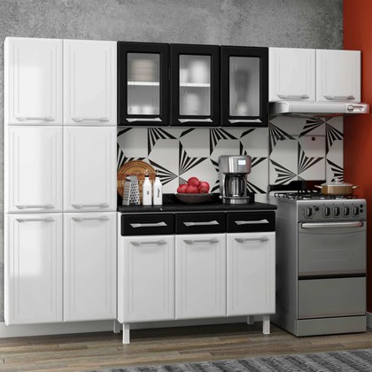 Cozinha de Aço Completo Telasul Topázio C/ Vidro 4 Peças Branco/Preto - Telasul