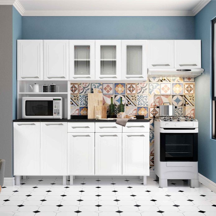 Cozinha de Aço Completa C/ Kit para Micro-Ondas Telasul Topázio 4 Peças Branco - Telasul