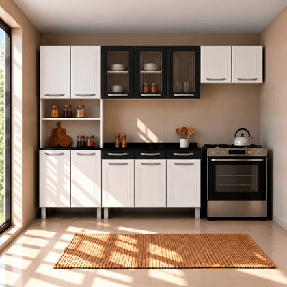 Cozinha de Aço Completa C/ Kit para Micro-Ondas Telasul Topázio 4 Peças Branco/Preto - Telasul