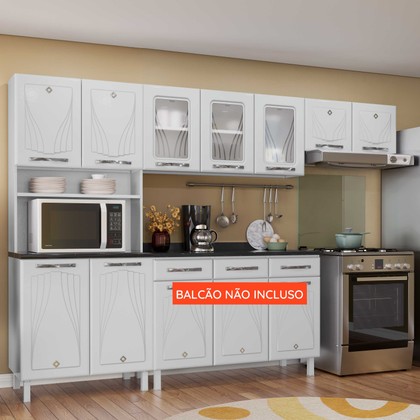 Armário de Cozinha Compacta de Aço Telasul Star C/ Vidro 3 Peças Branco - Telasul