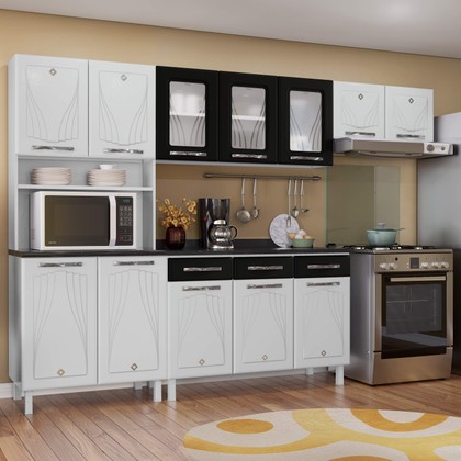 Cozinha de Aço Completa C/ Kit para Micro-Ondas Telasul Star C/ Vidro 4 Peça Preto - Telasul