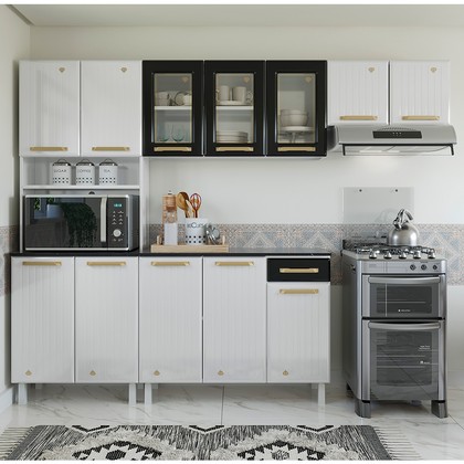 Cozinha de Aço Compacta Diamante 4pçs C/ Kit Branco/Preto - Telasul