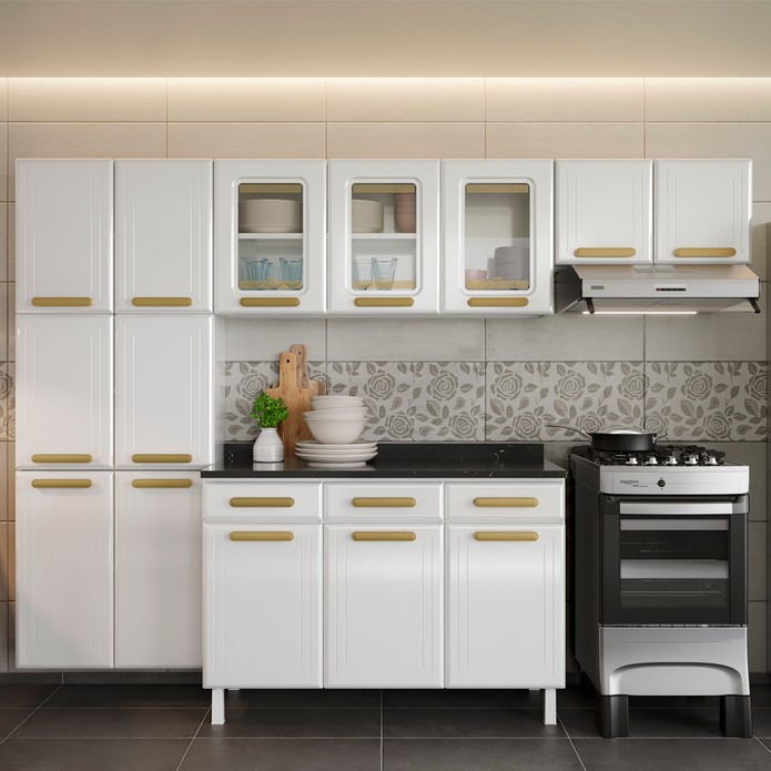 Cozinha de Aço Completa Telasul ágata 3 Vidros com Balcão Branco - Telasul