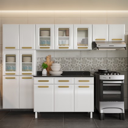 Cozinha de Aço Completa Telasul ágata 5 Vidros com Balcão Branco - Telasul
