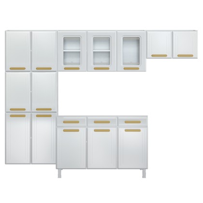 Cozinha de Aço Completa Telasul ágata 3 Vidros com Balcão para Pia Branco - Telasul