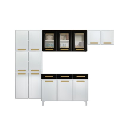 Cozinha de Aço Completa Telasul ágata 3 Vidros com Balcão para Pia Branco/Preto - Telasul