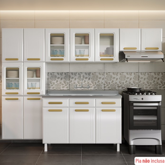 Cozinha de Aço Completa Telasul ágata com Balcão para Pia Branco - Telasul