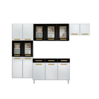 Cozinha de Aço Completa Telasul ágata com Balcão para Pia Branco/Preto - Telasul