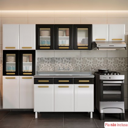 Cozinha de Aço Completa Telasul ágata com Balcão para Pia Branco/Preto - Telasul