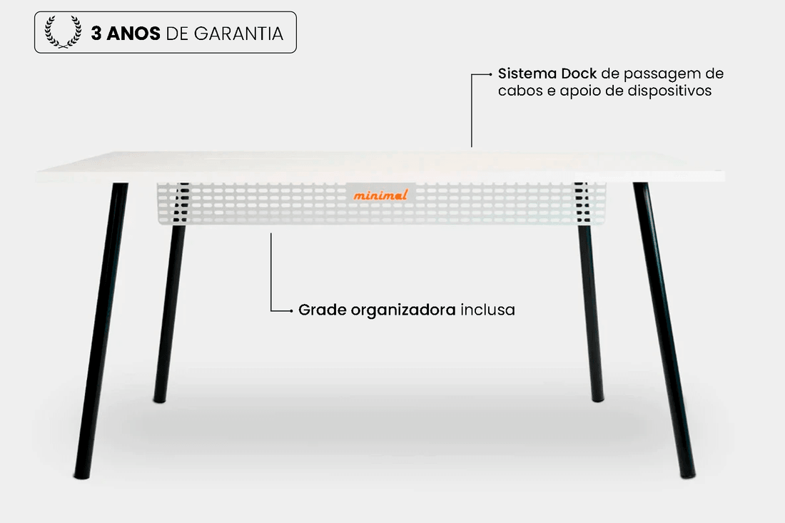 Mesa Office Escrivaninha Nobilis Minimal 140x70 Branco\pre