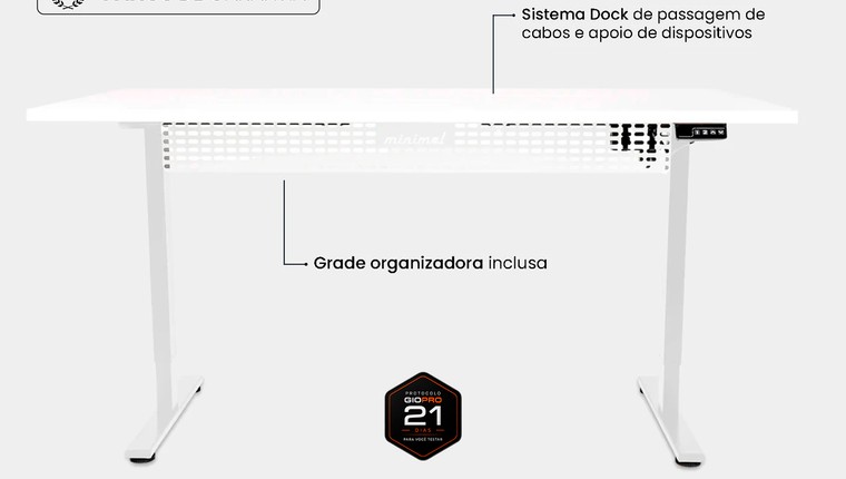 Mesa Regulagem de Altura Giodesk Minimal 140x70 Branco