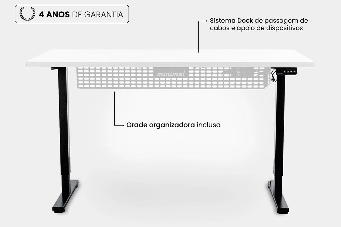 Mesa Regulagem de Altura Giodesk Minimal 160x70 Branco/Preto