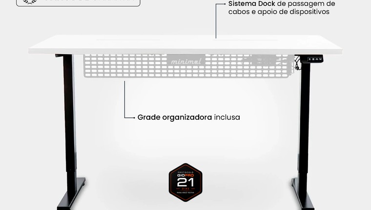 Mesa Regulagem de Altura Giodesk Minimal 160x70 Branco/Preto