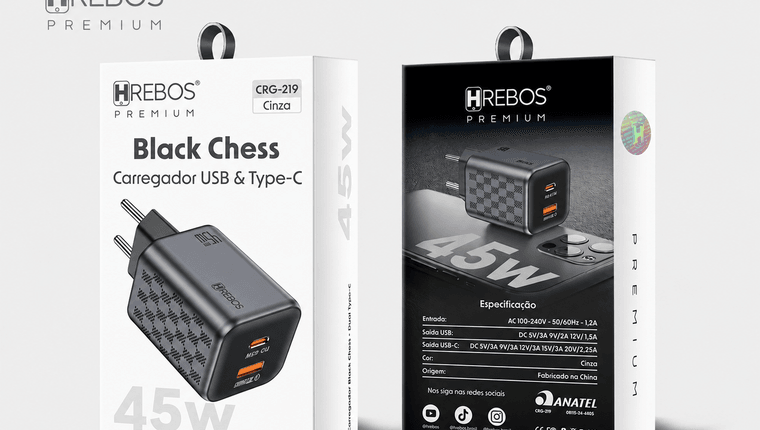 Carregador Turbo Hrebos Usb-C + Usb - 40w