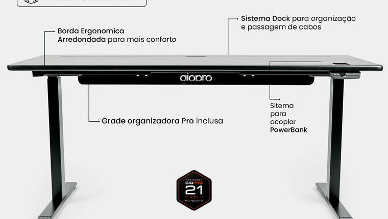 Mesa Regulagem de Altura Giodesk Pro 140x70 Preto