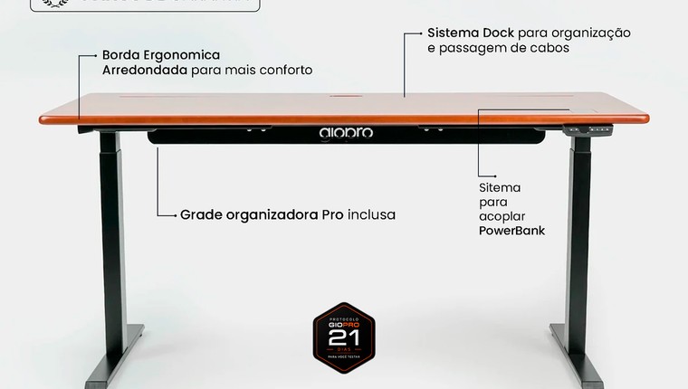 Mesa Regulagem de Altura Giodesk Pro 200x80 Freijó