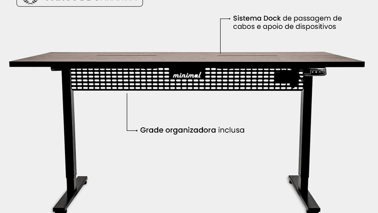 Mesa Regulagem de Altura Giodesk Minimal 180x70 Preto