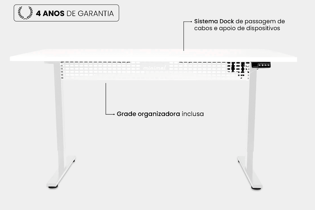 Mesa Regulagem de Altura Giodesk Minimal 180x70 Branco