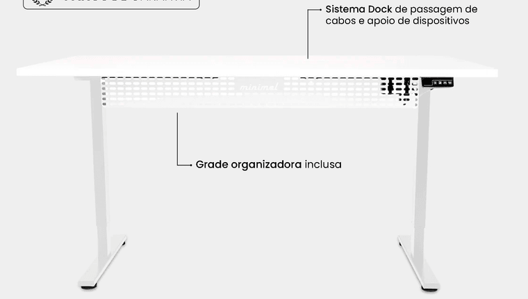 Mesa Regulagem de Altura Giodesk Minimal 180x70 Branco