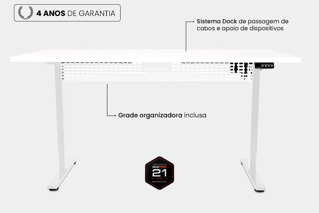 Mesa Regulagem de Altura Giodesk Minimal 180x70 Branco