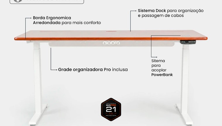 Mesa Regulagem de Altura Giodesk Pro 160x70 Freijó/Branco