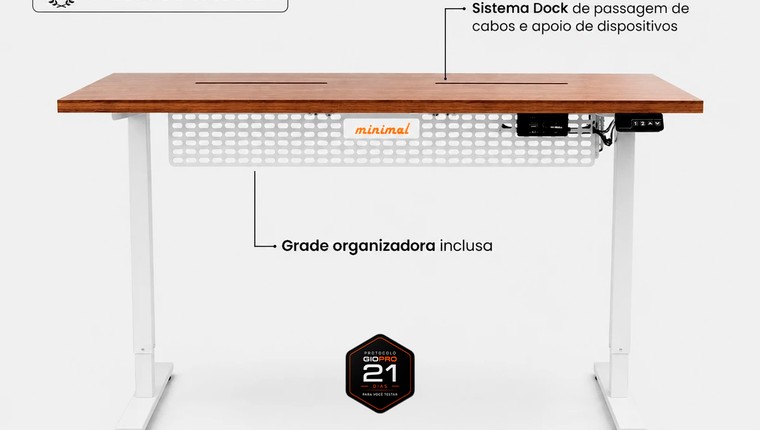 Mesa Regulagem de Altura Giodesk Minimal 160x70 Freijó/Branco