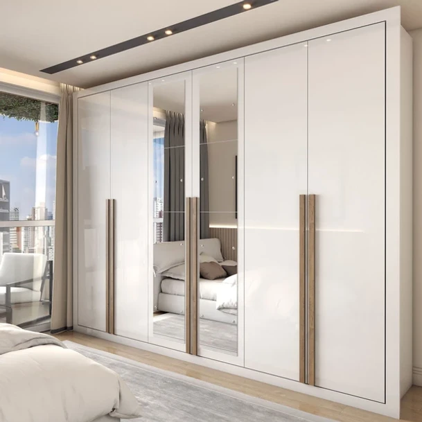 Guarda-Roupa Casal Severo 6 Portas 6 Gavetas com Espelho Branco - Panorama Móveis