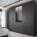 Guarda-Roupa Casal Honey 4 Portas 6 Gavetas com Espelho Preto/Amêndola - Panorama Móveis
