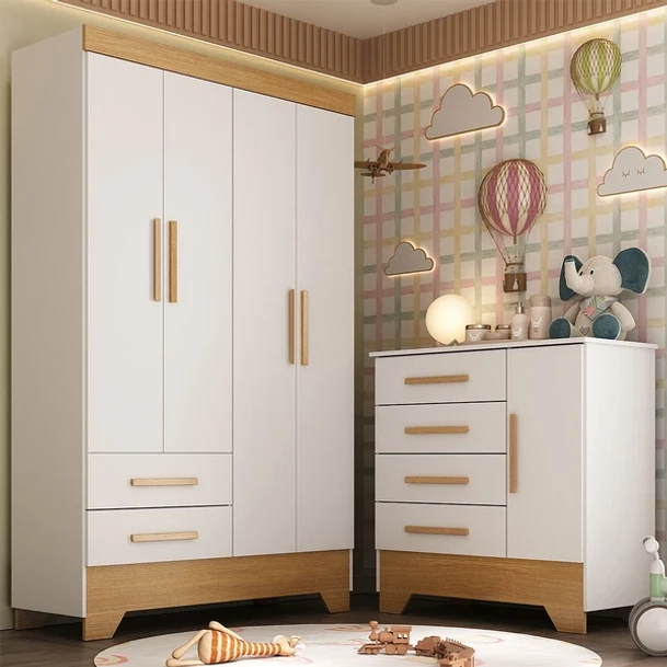 Quarto Infantil Completo Soninho 5 Portas 6 Gavetas Branco/Cinamomo - Panorama Móveis