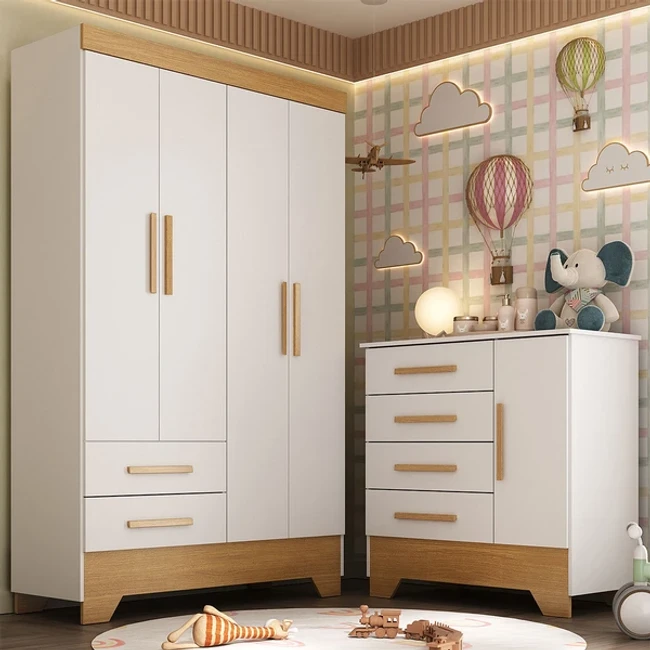 Quarto Infantil Completo Soninho 5 Portas 6 Gavetas Branco/Cinamomo - Panorama Móveis