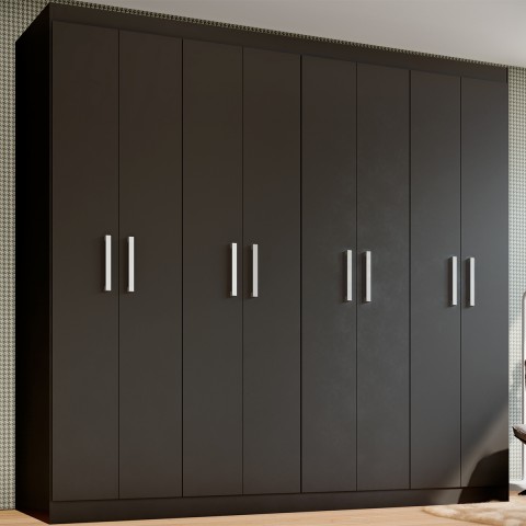 Guarda-Roupa Casal Ele e Ela 8 Portas 8 Prateleiras Malbec Preto Fosco - Panorama Móveis