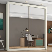 Guarda-Roupa Solteiro Zurique 2 Portas 4 Gavetas Espelhado Off White - Europa Móveis