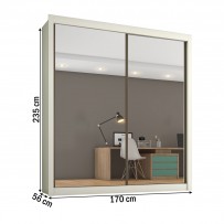 Guarda-Roupa Solteiro Zurique 2 Portas 4 Gavetas Espelhado Off White - Europa Móveis
