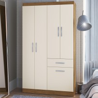 Guarda-Roupa Solteiro Marbella 4 Portas 2 Gavetas 5804 Off White/Nogueira - Doripel